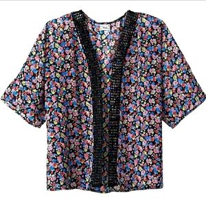 NWT D-Signed by Disney Short Sleeve Open Cardigan Black Floral Girl's XS 6 New